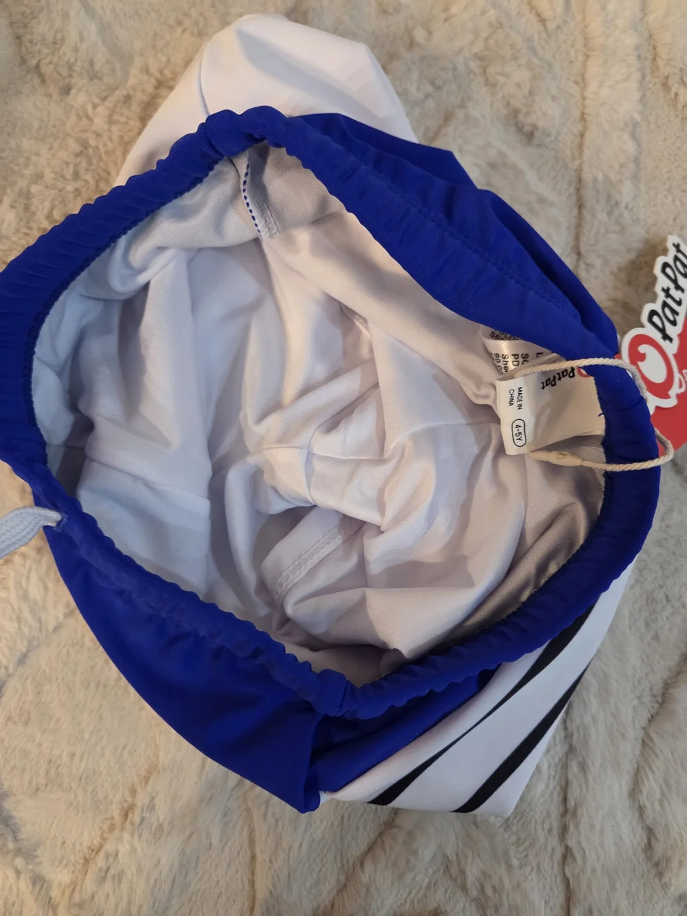 PatPat Royal Blue and White Striped Boys Swim Shorts Size 4-5Y Swimsuit Swimwear